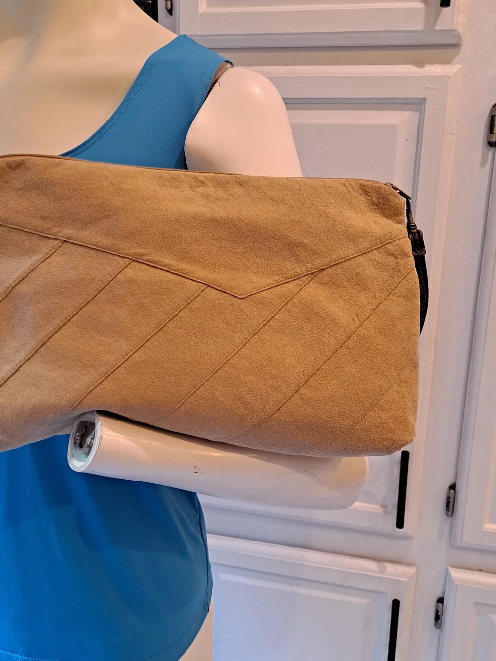 Dorli Tan Ultra Suede Wristlet Clutch Set - 3-Piece Vintage 80s Patchwork Design